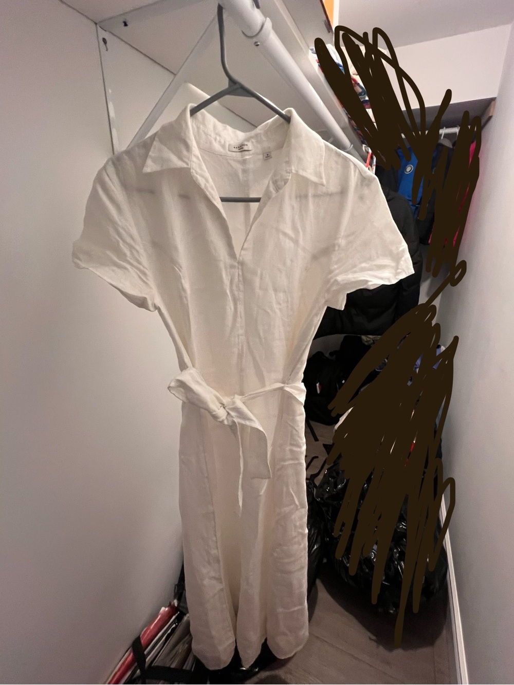 Babaton white Linen Shirtr Dress with Waist Tie